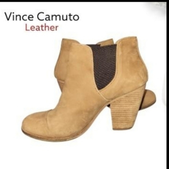 Vince Camuto Leather Hame Tan Beige Brown Ankle Boot Western Heel Shoe Women 8.5 - Picture 4 of 7